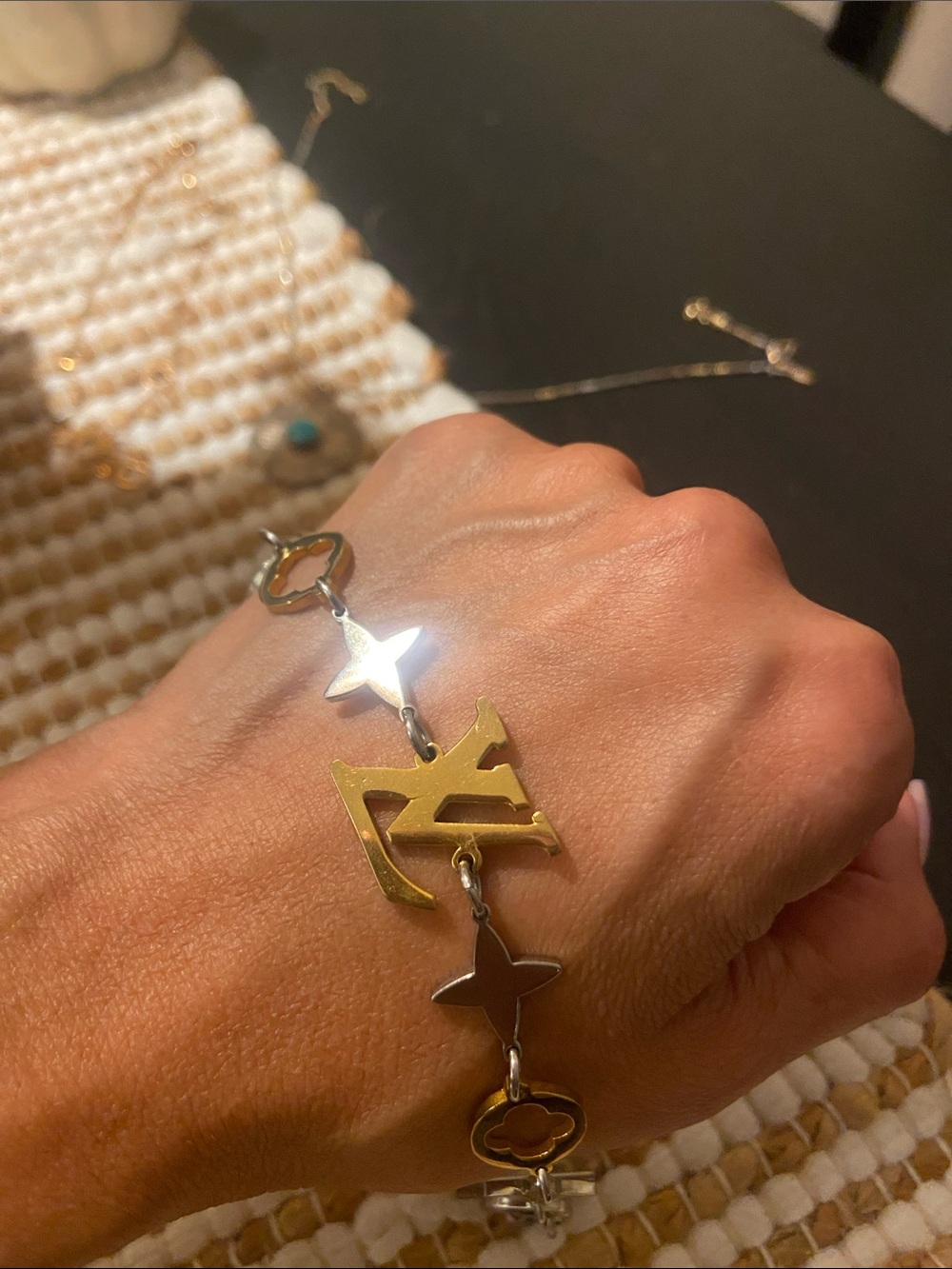 Mixed Metal Charm toggle Bracelet